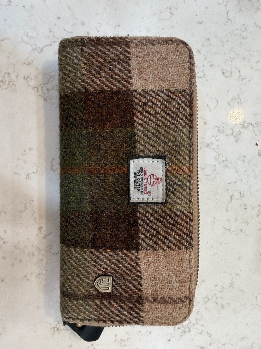 Harris Tweed Wool Long Zip Wallet Chestnut Brown